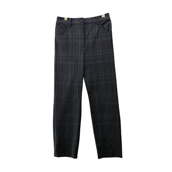 Theory Treeca 5 Pocket Dover Tech Pants Womens 4 Navy Blue Grid Plaid Ankle - Picture 1 of 10
